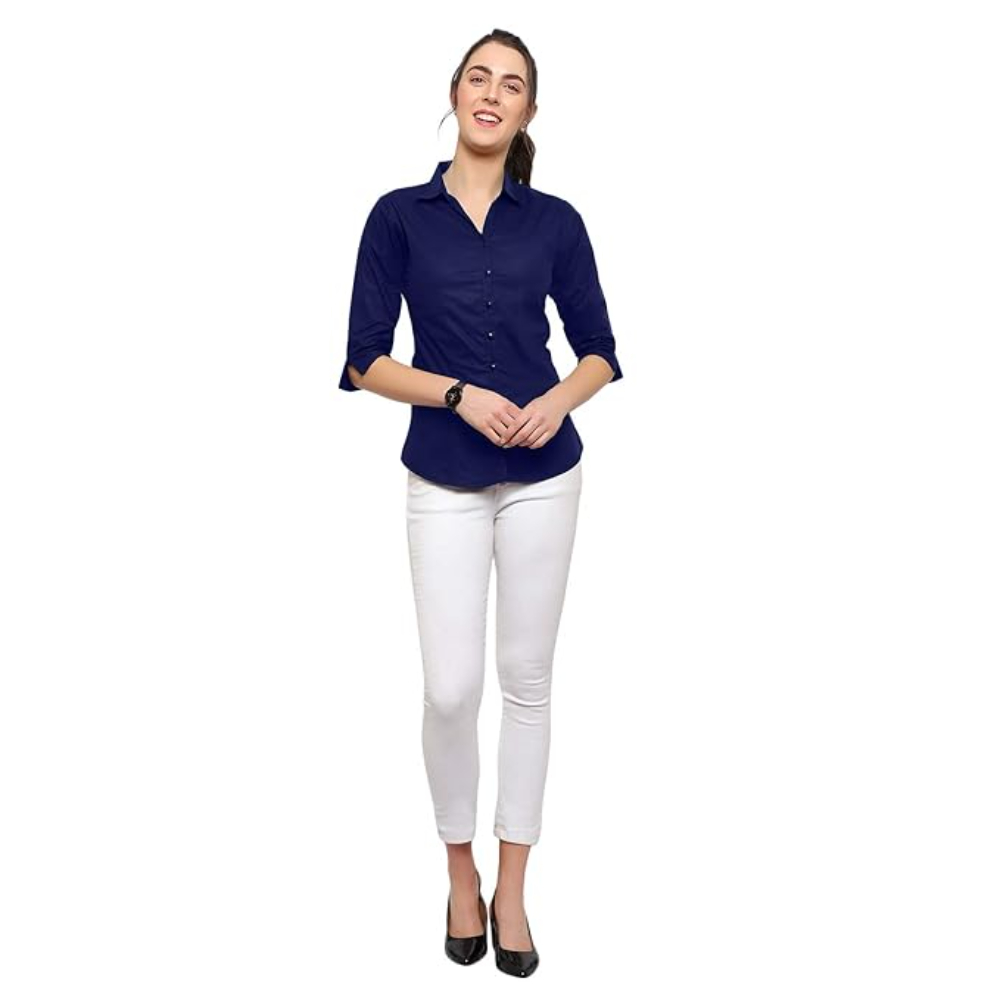 Women Regular Fit Dark Blue Shirt - Image 3