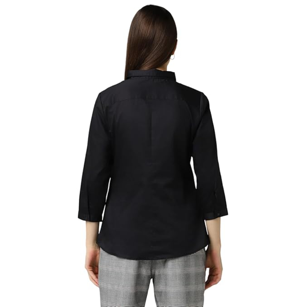 Women Plain formal Black Shirt - Image 2