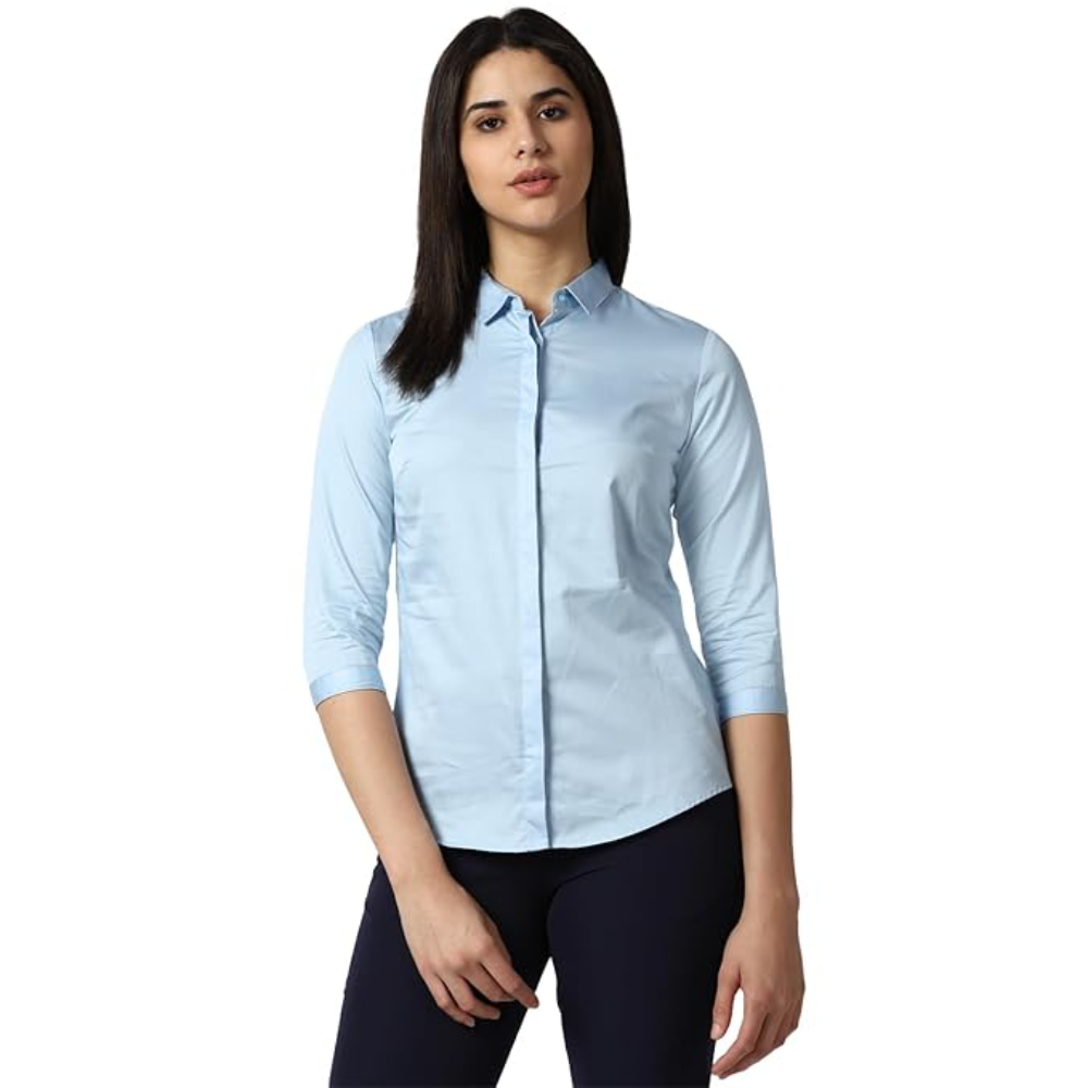 Women Plain formal Blue Shirt