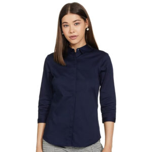 Women Plain formal Dark Blue Shirt