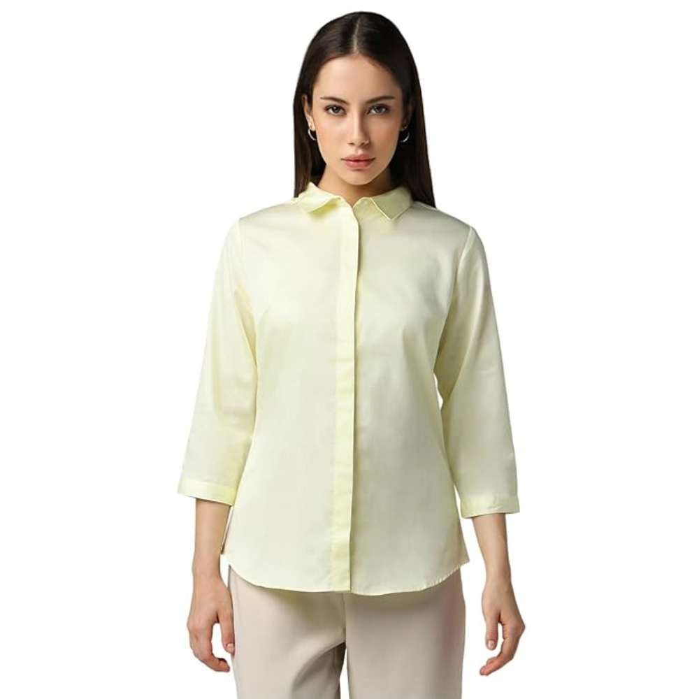 Women Plain formal Light Yellow Shirt