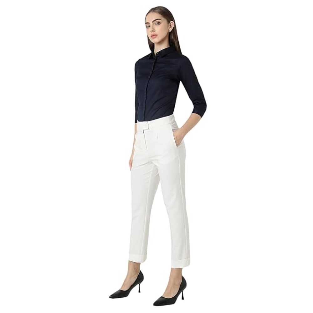 Women Plain formal Navy Blue Shirt - Image 3