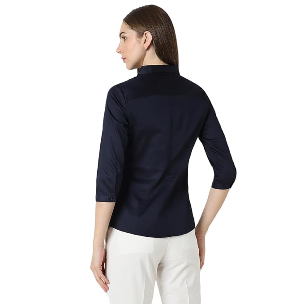 Women Plain formal Navy Blue Shirt - Image 2