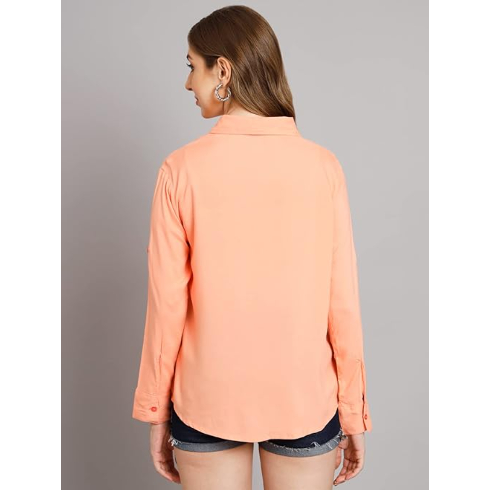 Women Solid Casual Peach Shirt - Image 2