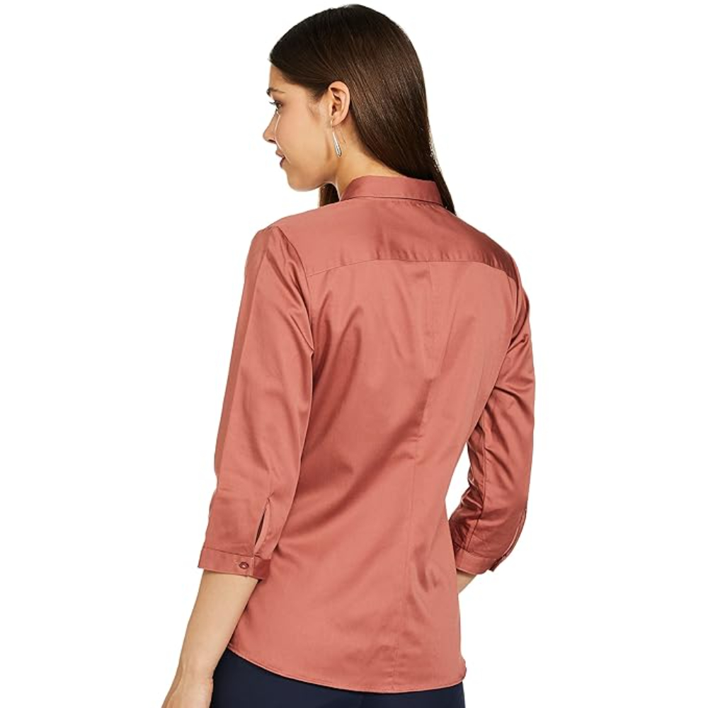 Women Plain formal Orange Shirt - Image 2