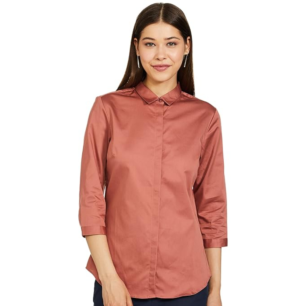 Women Plain formal Orange Shirt