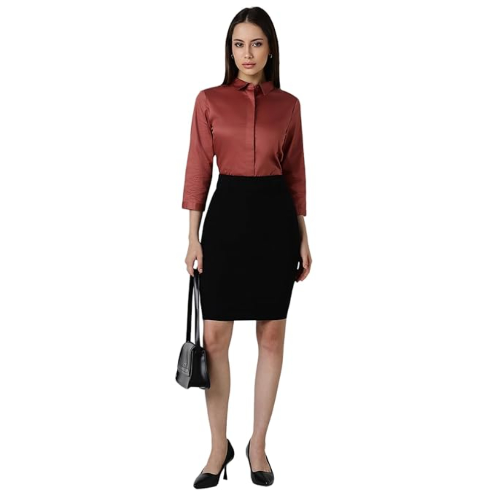 Women Plain formal Peach Shirt - Image 3