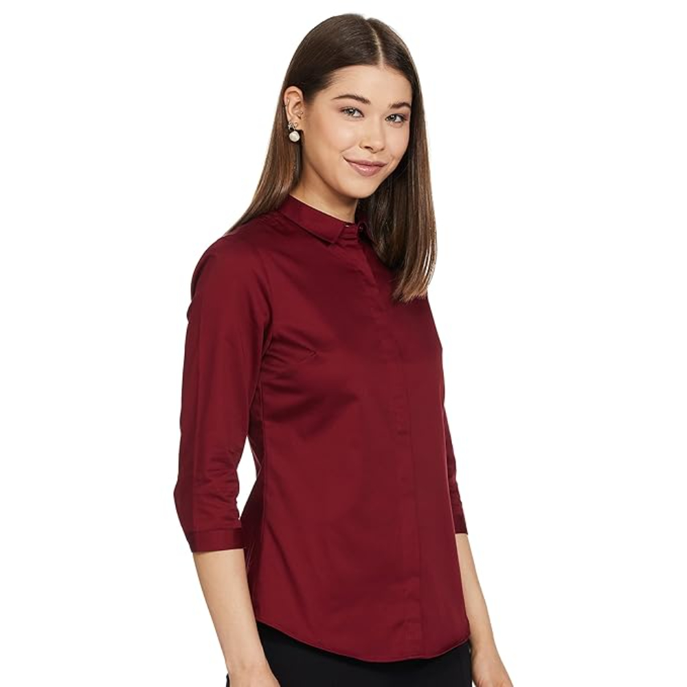 Women Plain formal Red Shirt - Image 3