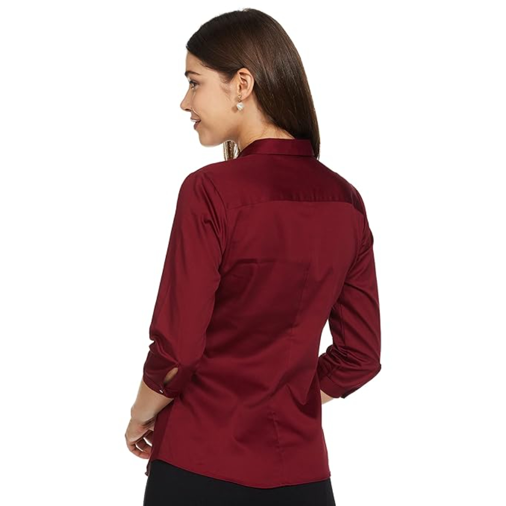 Women Plain formal Red Shirt - Image 2