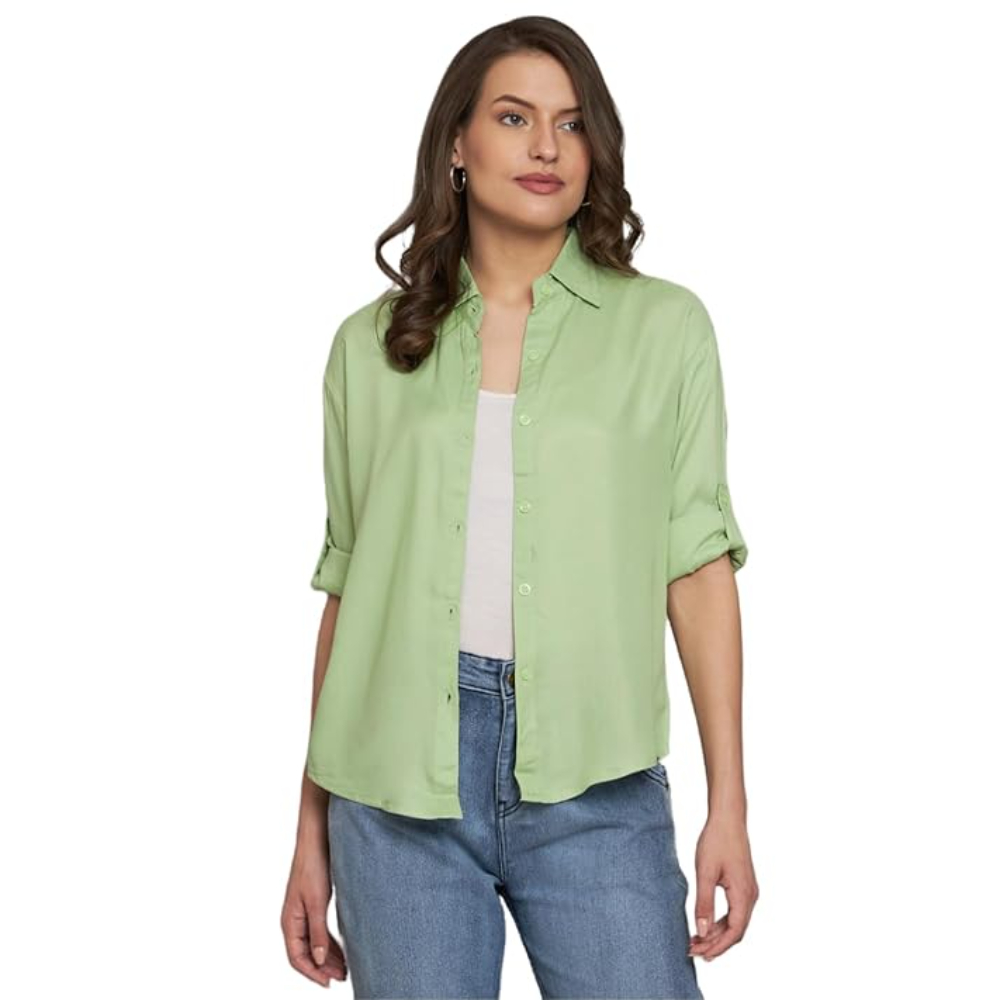 Women Solid Casual Pista Green Shirt