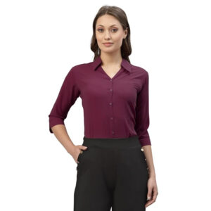 Women Poly Solid Wine Shirt