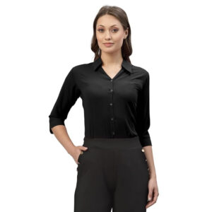 Women Poly Solid Black Shirt