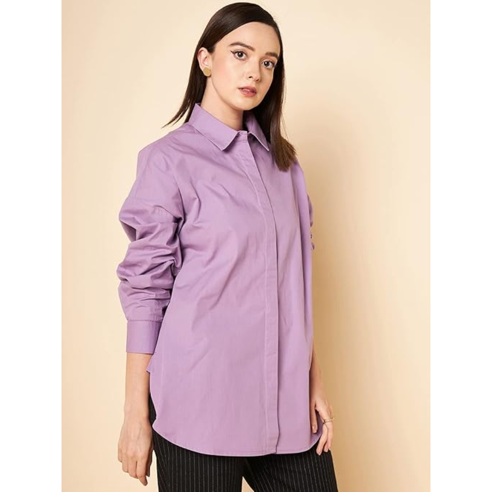 Women Oversized Cotton Lilac Shirt - Image 2