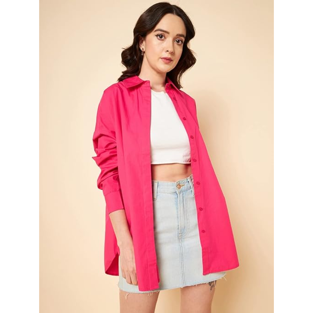 Women Oversized Cotton Pink Shirt - Image 2