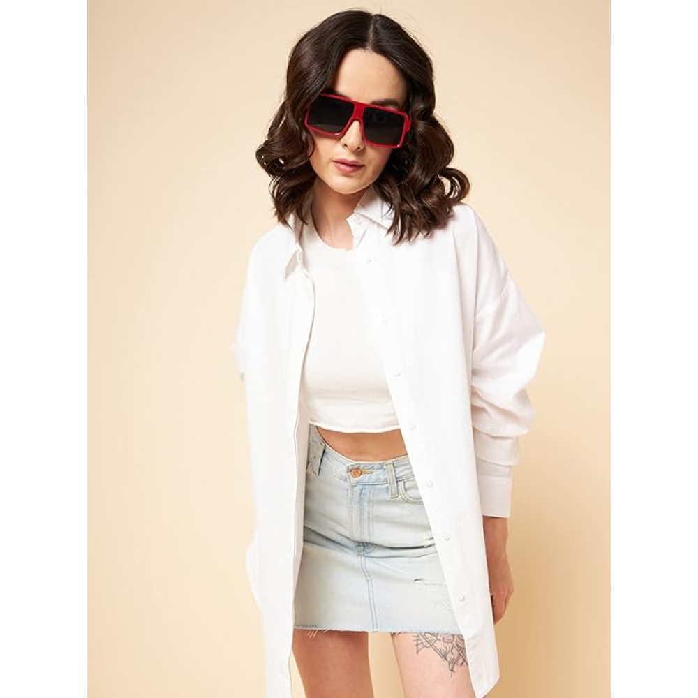 Women Oversized Cotton White Shirt - Image 2