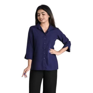 Women Plain Solid Formal Blue Shirts