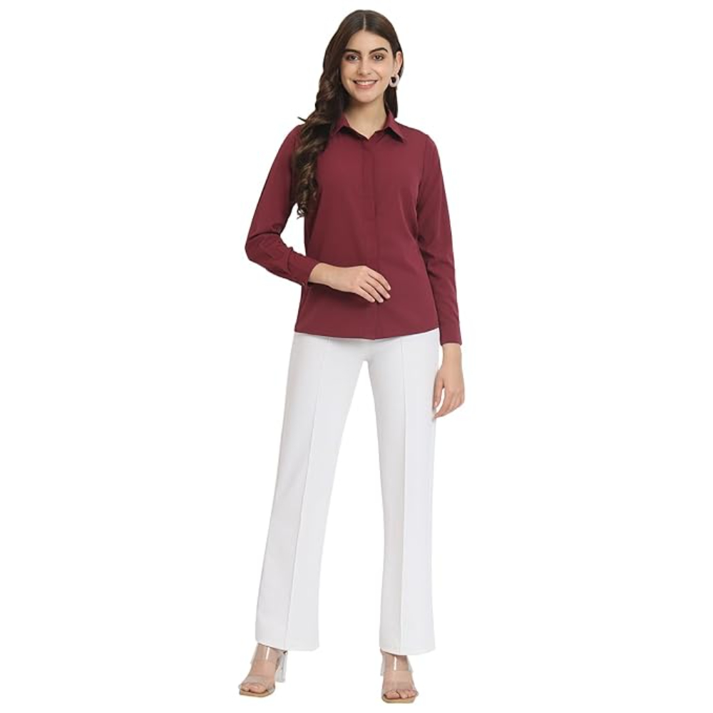 Women Office Wear Formal Maroon Shirt - Image 3