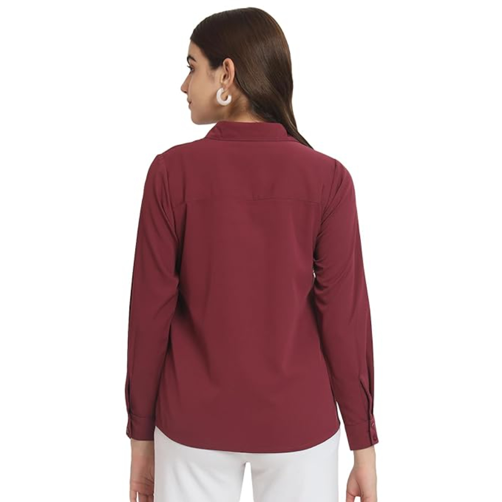 Women Office Wear Formal Maroon Shirt - Image 2