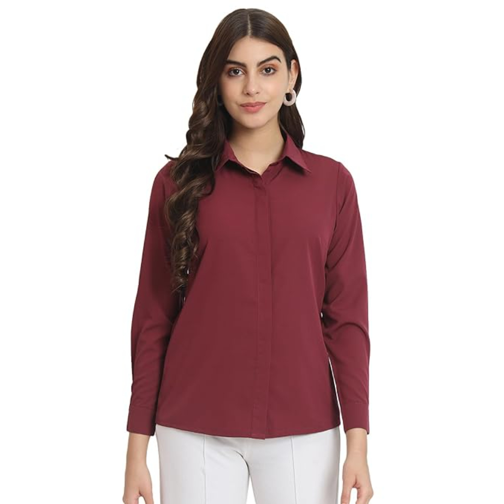 Women Office Wear Formal Maroon Shirt