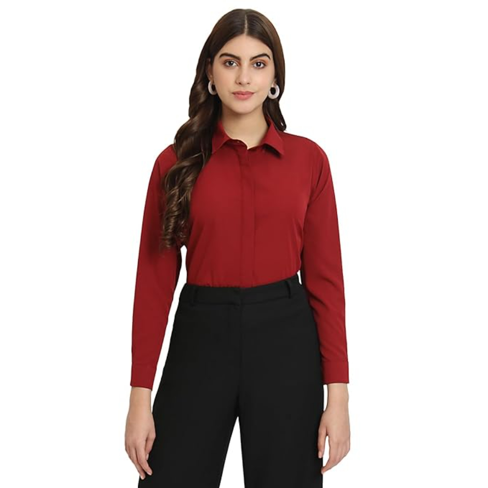 Women Office Wear Formal Red Shirt - Image 3