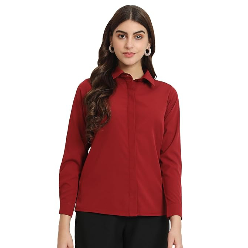Women Office Wear Formal Red Shirt