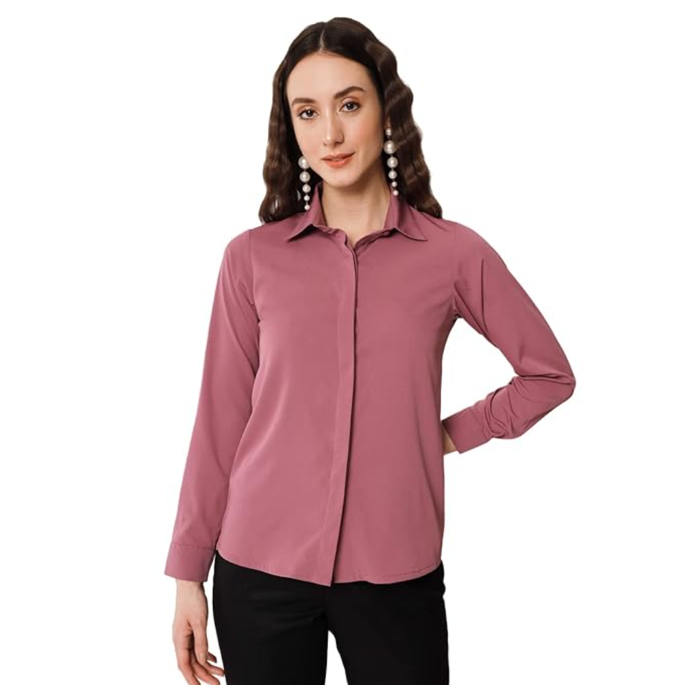 Women Office Wear Formal Pink Shirt