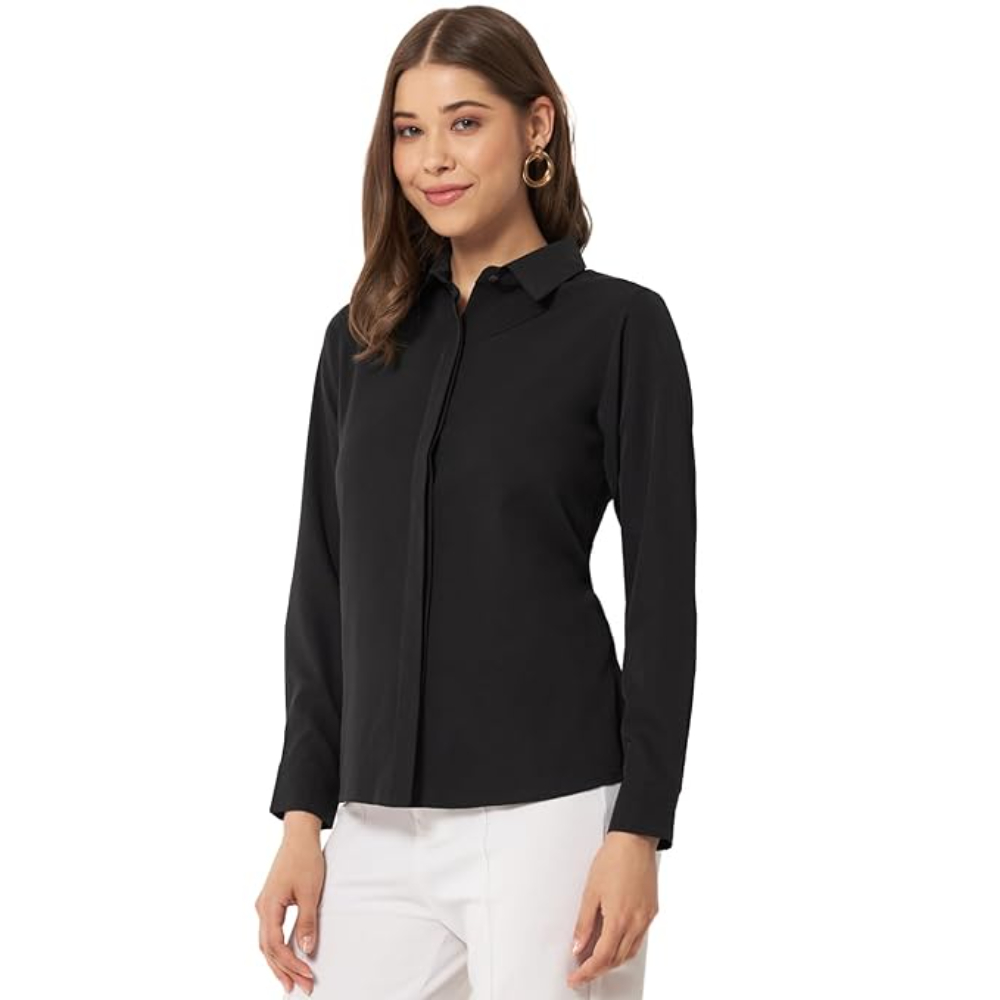 Women Office Wear Formal Black Shirt