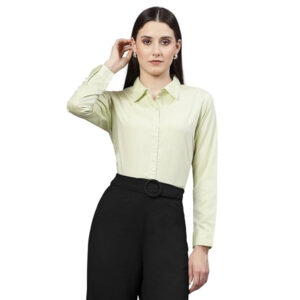 Women Solid Regular Formal Lime Green Shirt