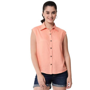 Women Plain Sleevesless Peach Shirt