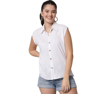 Women Plain Sleevesless White Shirt