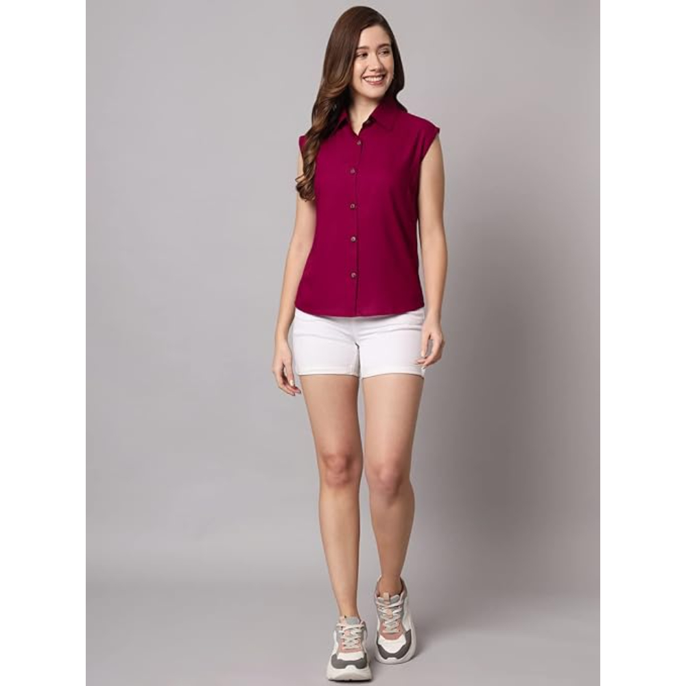 Women Plain Sleevesless Wine Shirt - Image 3