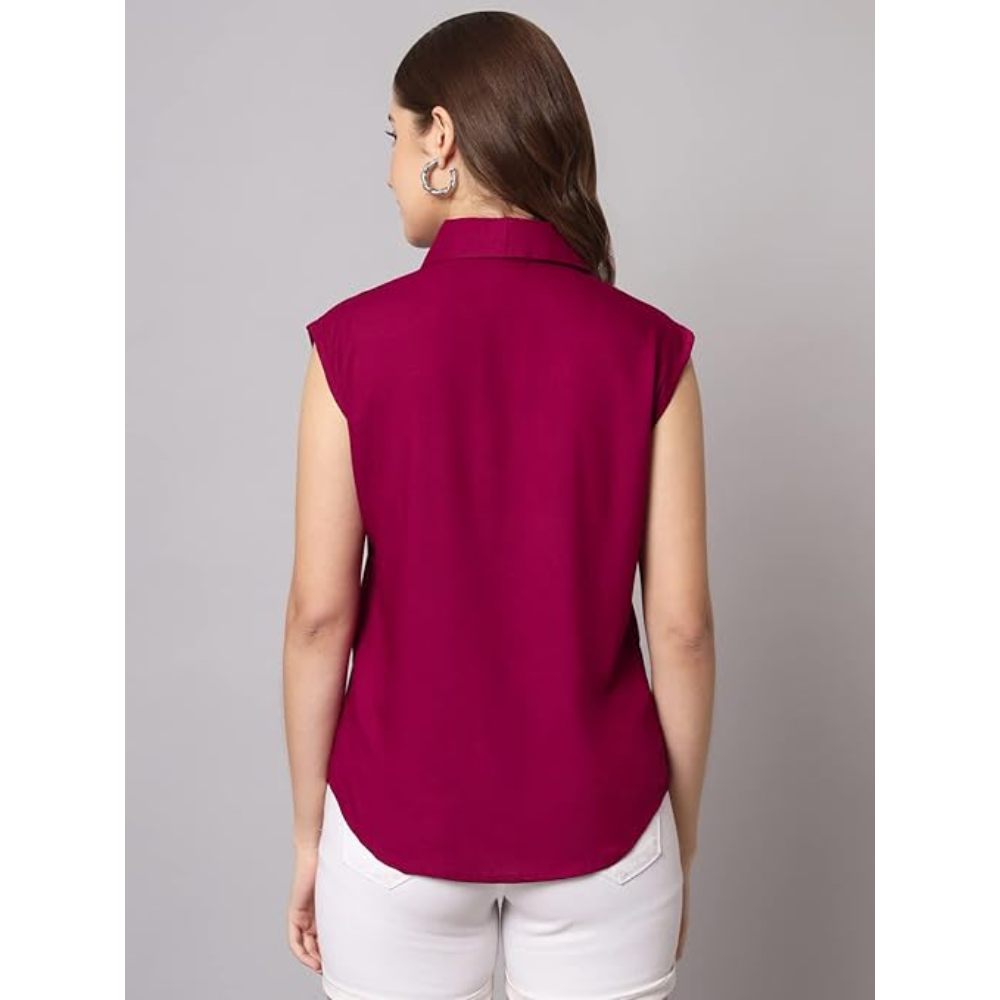 Women Plain Sleevesless Wine Shirt - Image 2