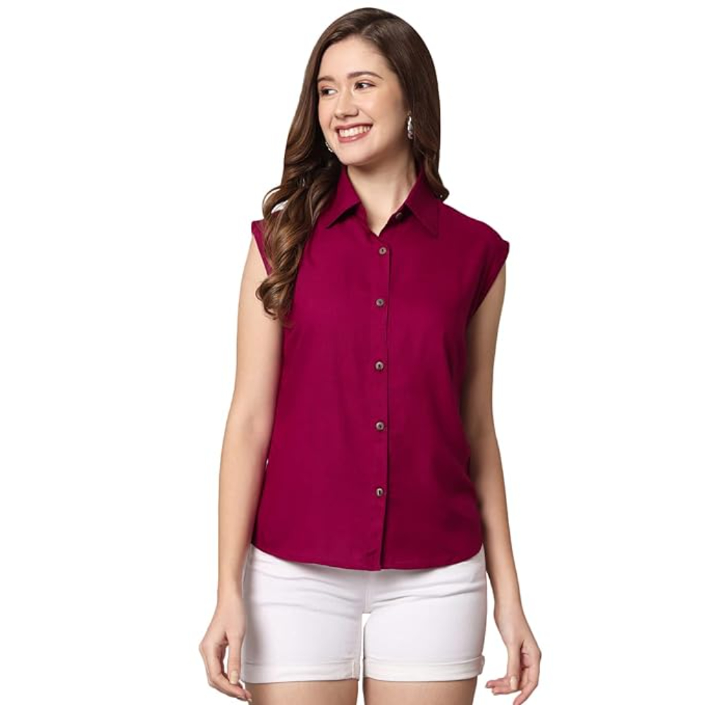 Women Plain Sleevesless Wine Shirt