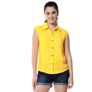 Women Plain Sleevesless Yellow Shirt