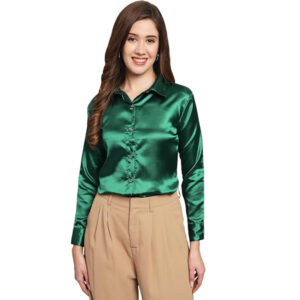 Women Formal Satin Green Shirt