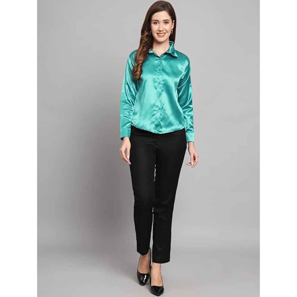 Women Formal Satin Cool Blue Shirt - Image 3