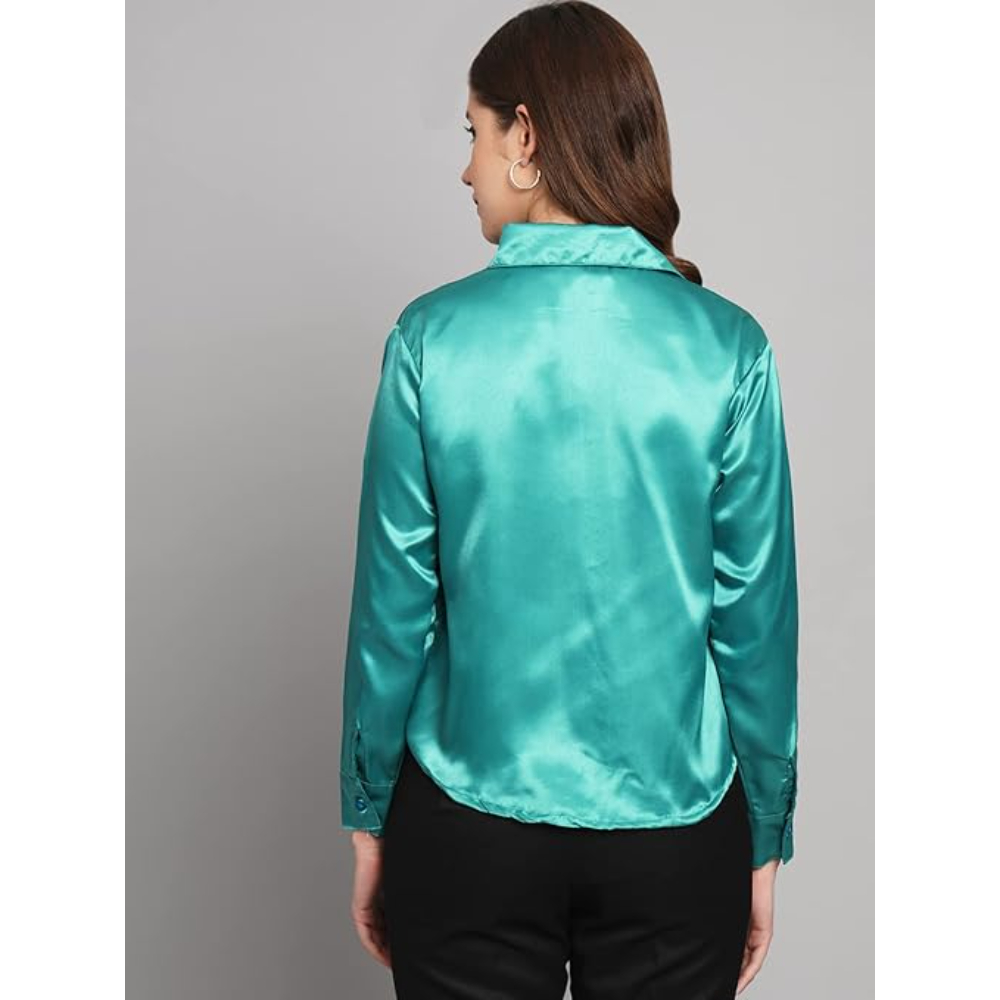 Women Formal Satin Cool Blue Shirt - Image 2