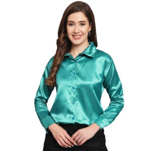 Women Formal Satin Cool Blue Shirt