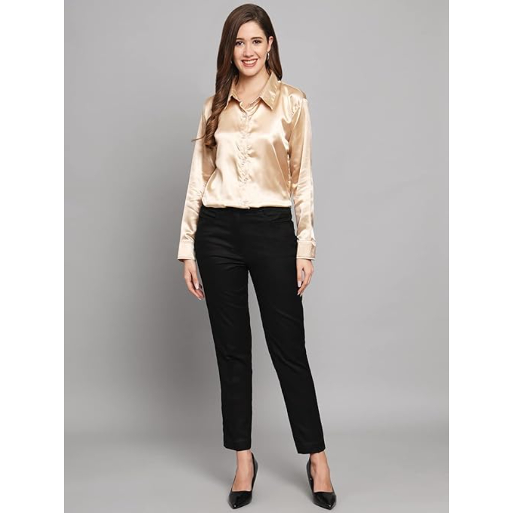 Women Formal Satin Golden Shirt - Image 3