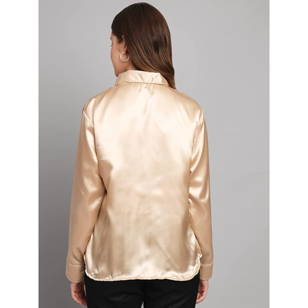Women Formal Satin Golden Shirt - Image 2