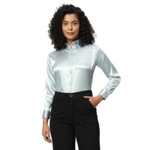 Women Formal Satin Grey Shirt