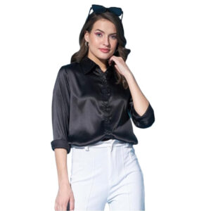 Women Formal Satin Black Shirt
