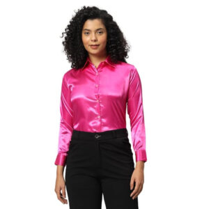 Women Formal Satin Rani Pink Shirt