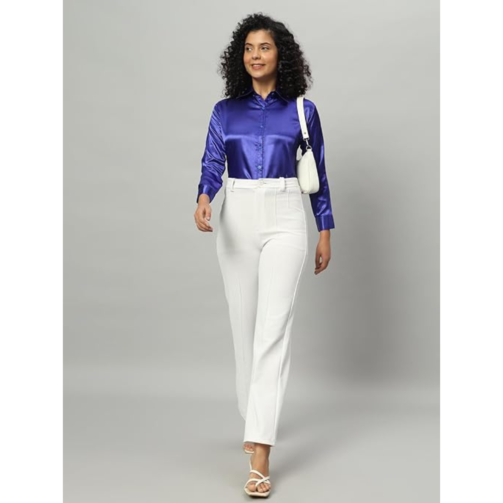 Women Formal Satin Royal Blue Shirt - Image 3