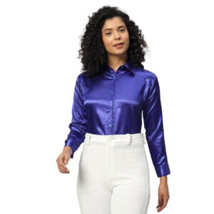 Women Formal Satin Royal Blue Shirt