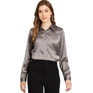 Women Formal Satin Dark Grey Shirt