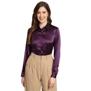 Women Formal Satin Dark Purple Shirt