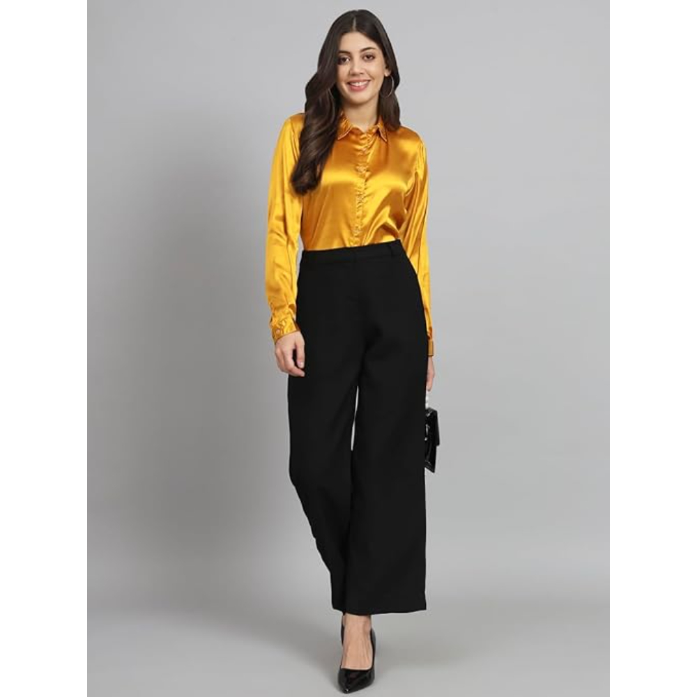 Women Formal Satin Mustard Shirt - Image 3