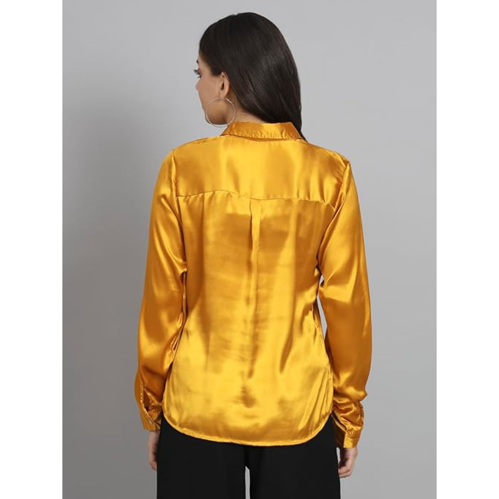 Women Formal Satin Mustard Shirt - Image 2