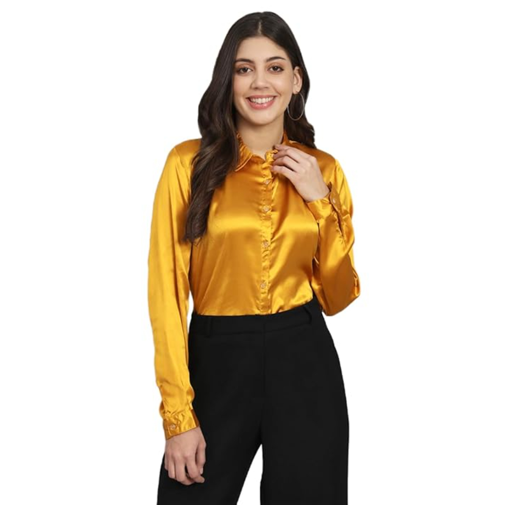 Women Formal Satin Mustard Shirt